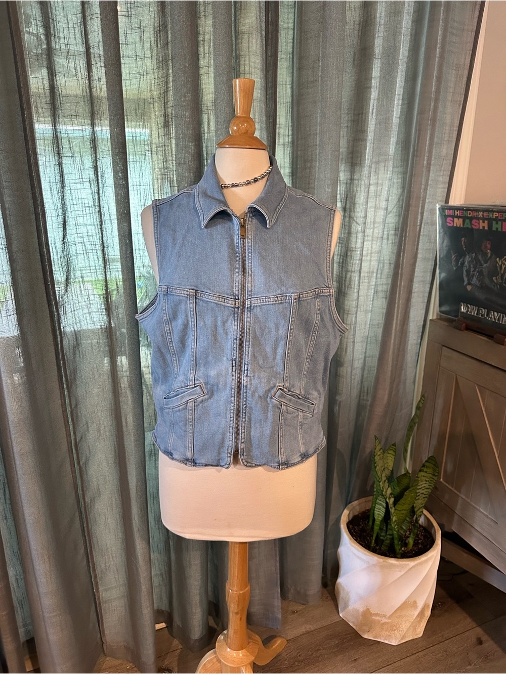 American Eagle Outfitters Light Blue Denim Zip Vest